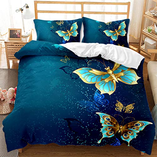 Schwarzgold Blau Sternenklarer Himmel Bettwäsche-Set 3D Tiere Schmetterling Drucken Modern und Elegant Bettbezug und Kissenbezug Mädchen (Stil 4, Bettbezug 155x220 cm + 2 Kissenbezug 80x80 cm) von HNHDDZ