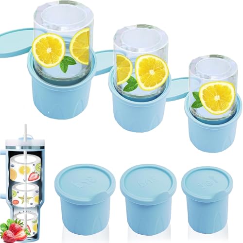 Eiswürfelform Silikon für Stanley Cup, 3 Stück Ice Cube Tray mit Deckel für Stanley Thermobecher, Eiswürfelschale für Kaffee Cocktails Whisky Getränken (Blau) von HNHNYXC