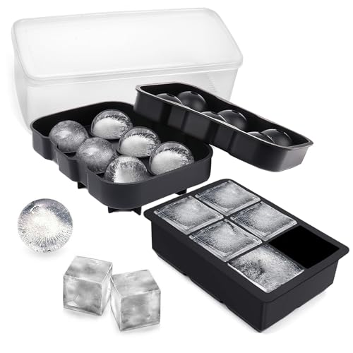 Große Eiswürfelform mit Deckel und Aufbewahrungsbox, 2er Set Silikon Eiswürfel Eisball Formen, inklusive Eisbox und Zange, Ice Cube Maker Tray Eiskugeln Eiswürfelbehälter für Cocktails, Whisky, Kaffee von HNHNYXC