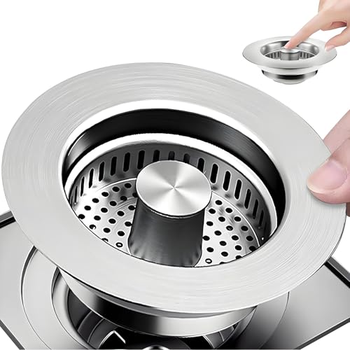 Universal Abflusssieb Küchenspüle und Waschbeckenstöpsel, 3 in 1 Pop-Up Edelstahl Abflussstopfen mit Anti-Verstopfungs-Korb, Abfluss waschbecken Stöpsel für Spülbecken Bohrung 75-86 mm, Tiefe > 40 mm Universal Abflusssieb Küchenspüle und Waschbeckenstöpsel, 3 in 1 Pop-Up Edelstahl Abflussstopfen mit Anti-Verstopfungs-Korb, Abfluss waschbecken Stöpsel für Spülbecken Bohrung 75-86 mm, Tiefe > 40 mm von HNHNYXC