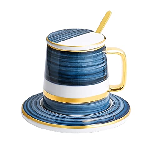 Espressotasse aus Keramik mit Deckel und Löffel, Milchkaffeetasse, Teetasse, große Kapazität, Büro-Tasse, geeignet für Zuhause, Küche, Büro, 335 ml, Kaffee-Tumbler (Farbe: A) von HNHYNSY