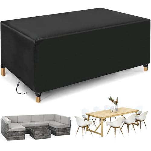 HNKDKJ Abdeckplane Gartenmöbel Wasserdicht Winterfest Gartentisch Abdeckung, 450x100x95cm/LxWxH 420D Oxford Gewebe Abdeckhaube Gartentisch Rechteck Schutz vor Kälte und Regen für Loungemöbel überzug von HNKDKJ
