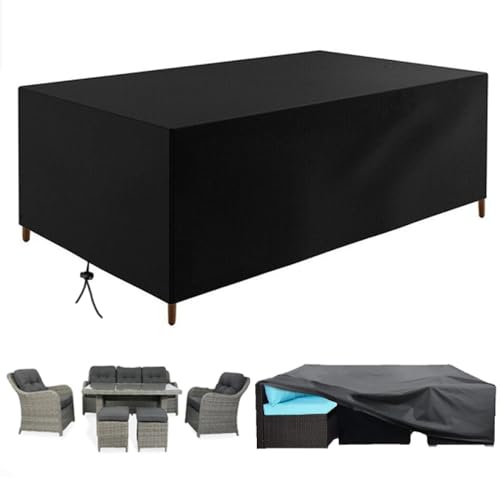 HNKDKJ Abdeckung Gartenmöbel Winterfest Gartenmöbel Abdeckplane 420D Oxford Gewebe Gartentischabdeckung für Gartenmöbel Sets Sofa Tische Schwarz Abdeckung Gartenmöbel Schutzhülle-240x130x90cm/LxWxH von HNKDKJ
