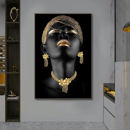 HNKDKJ Afrikanische Frauen mit goldenem Schmuck, klassische schwarze Goldmädchen-Poster und Drucke, weibliche Porträts, Leinwand-Wandkunst, Bilder, 80x120 cm/31x48 Zoll – Innenrahmen HNKDKJ Afrikanische Frauen mit goldenem Schmuck, klassische schwarze Goldmädchen-Poster und Drucke, weibliche Porträts, Leinwand-Wandkunst, Bilder, 80x120 cm/31x48 Zoll – Innenrahmen von HNKDKJ