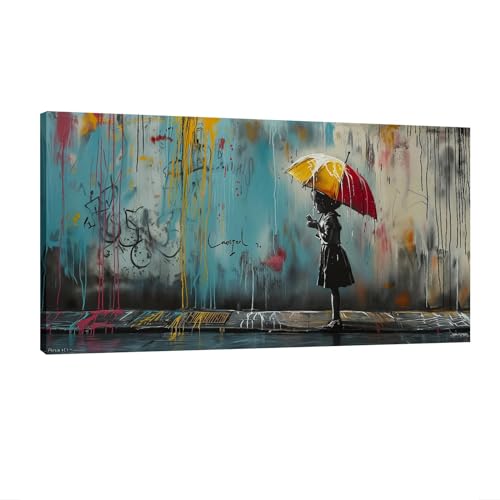 HNKDKJ Graffiti Street Art Banksy Leinwand-Wandkunst für Schlafzimmer Wohnzimmer gerahmte Bilder Mädchen mit Regenschirm blaues Giclée-Kunstwerk 55 x 110 cm/22 x 43 Zoll–Innenrahmen HNKDKJ Graffiti Street Art Banksy Leinwand-Wandkunst für Schlafzimmer Wohnzimmer gerahmte Bilder Mädchen mit Regenschirm blaues Giclée-Kunstwerk 55 x 110 cm/22 x 43 Zoll–Innenrahmen von HNKDKJ