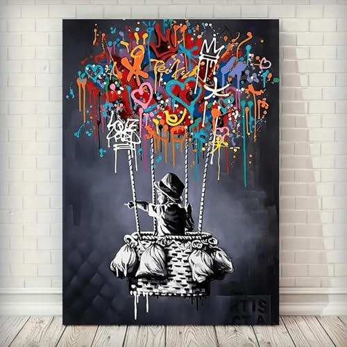 HNKDKJ Klassische abstrakte Wandkunst, Banksy Street Graffiti, Badezimmer, Leinwanddruck, Wanddekoration für Zuhause, Wohnzimmer, Schlafzimmer, 50 x 85 cm, mit schwarzem Rahmen HNKDKJ Klassische abstrakte Wandkunst, Banksy Street Graffiti, Badezimmer, Leinwanddruck, Wanddekoration für Zuhause, Wohnzimmer, Schlafzimmer, 50 x 85 cm, mit schwarzem Rahmen von HNKDKJ