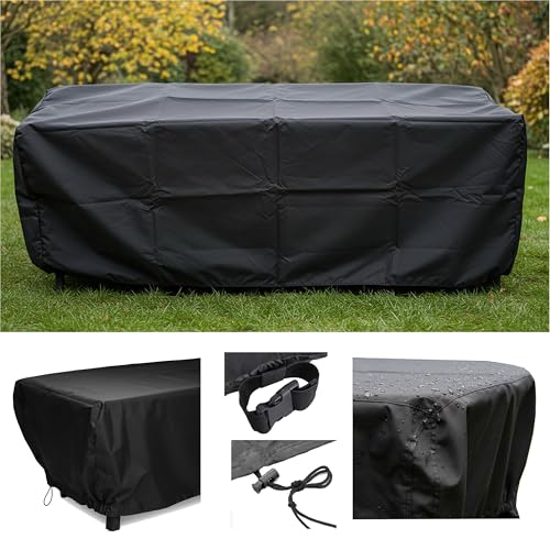 Schwarzer Gartentisch Abdeckung Rechteckig Abdeckplane Gartenmöbel Wasserdicht Schutzhülle Winterfest für Terrasse und Balkonmöbel Abdeckung Gartenmöbel mit winddichter Schnalle- 361x191x76cm/LxWxH von HNKDKJ