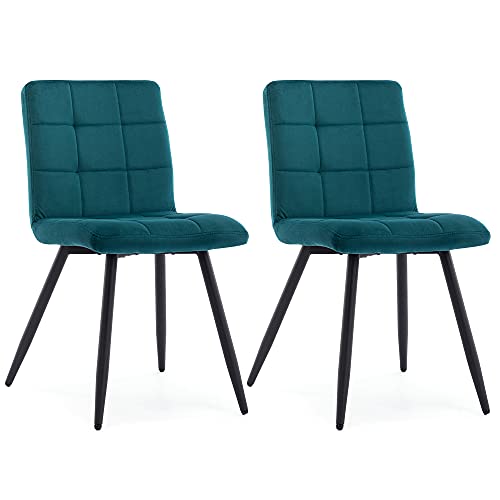 HNNHOME® Set mit 2 x Cubana Polsterstühlen mit starken schwarzen Stahlbeinen, für Küche, Esszimmer, Lounge, Wohnzimmer, Empfang (türkis, Samt) von HNNHOME