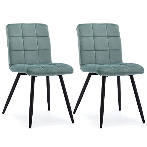 HNNHOME® Set mit 2 x Cubana Polsterstühlen mit starken schwarzen Stahlbeinen, für Küche, Esszimmer, Lounge, Wohnzimmer, Empfang (Minze, Samt) von HNNHOME