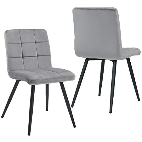 HNNHOME® Set mit 2 x Cubana Polsterstühlen mit starken schwarzen Stahlbeinen, weicher Samt, für Küche, Esszimmer, Lounge, Wohnzimmer, Empfang, Pub, Kneipe oder Restaurant (grau, Samt) von HNNHOME