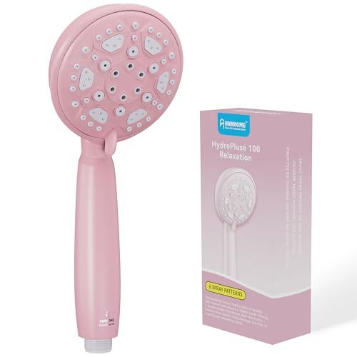 HNNHOME HydroPulse 100 mm Handbrause Hochdruck-Duschkopf, 6 Sprühmodi, universeller Power-Duschkopf-Ersatz, Rosa von HNNHOME