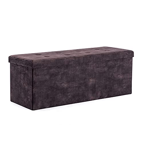 HNNHOME 110 x 40 x 40 cm Samt Pouffe Faltbare Aufbewahrung Ottomane Fußhocker Box Spielzeugkiste mit Deckel, faltbarer Fußhocker Sitz für Wohnzimmer, Schlafzimmer (Anthrazit, Extralarge) von HNNHOME