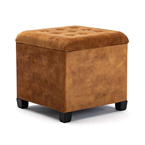 HNNHOME Sitzhocker mit Stauraum, Sitztruhe, Sitzhocker, Aufbewahrungsbox, Fußablage, Massivholz, 47 L, 45 x 45 x 43 cm (Senf, Wolkensamt) von HNNHOME