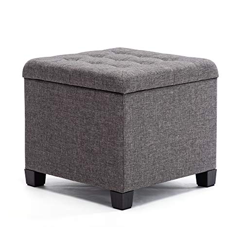 HNNHOME Sitzhocker mit Stauraum, Sitzwürfel mit Deckel, Sitztruhe, Fußbank Truhen Aufbewahrungsbox, Leinen, 44 L, 45 x 45 x 41 cm, Anthrazit von HNNHOME