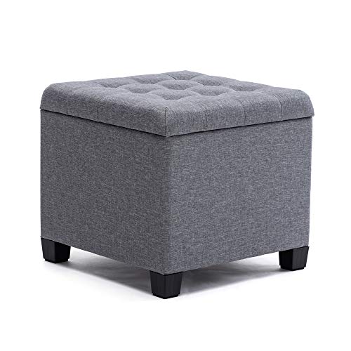 HNNHOME Sitzhocker mit Stauraum, Sitzwürfel mit Deckel, Sitztruhe, Fußbank Truhen Aufbewahrungsbox, Leinen, 44 L, 45 x 45 x 41 cm, Grau von HNNHOME