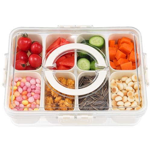 HNNJCK Snackschale mit Deckel, Snackteller mit Fächern, Kunststoff Unterteilung Snack Schalen Platte Aufbewahrungsbox, Snackbox Organizer für SüßIgkeiten Candy Veggie Keks Nüsse Obst (Large) von HNNJCK