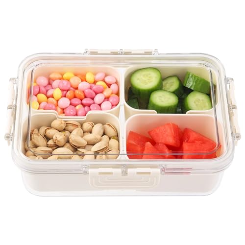 HNNJCK Snackschale mit Deckel, Snackteller mit Fächern, Kunststoff Unterteilung Snack Schalen Platte Aufbewahrungsbox, Snackbox Organizer für SüßIgkeiten Candy Veggie Keks Nüsse Obst (Small) von HNNJCK