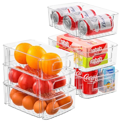 HNNJCK Stapelbar Kühlschrank Organizer 6er Set, Fridge Aufbewahrung Box, Küche Organisation Ordnungssystem für Home, Kitchen, Pantry, Vorratsschrank, Küchen, Schreibtisch, Speisekammer, Schrank von HNNJCK