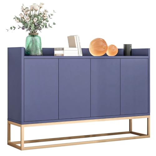 HNOUER Sideboard Kommode im minimalistischen Stil,Modernes Buffetschrank mit 4 Türen,Metallbeinen,Schubladenkommode mit Verstellbares Regal,Mehrzweckschrank für Esszimmer,Wohnzimmer,Küche(Blau) von HNOUER