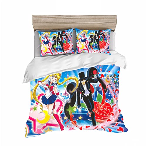 HNSRYLQX Anime Sailor Moon Bettwäsche-Set, Kinder Bettbezug-Sets Mit Kissenbezügen, Sailor Moon, Baumwolle 100% Mikrofaser, Für Kinder Jungen (6,135x200cm) von HNSRYLQX