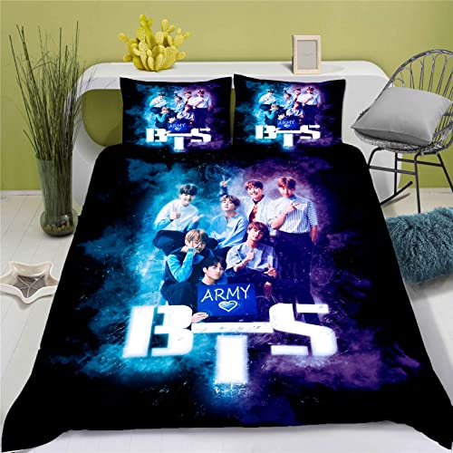 HNSRYLQX BTS Bettwäsche Set Mit Kissenbezügen Bettbezug Set BTS Bangtan Boys 3D-Druck Weiche Mikrofaser Duvet Cover ?für Kinder Teens Erwachsen (13,135x200cm-Einzelbett) von HNSRYLQX