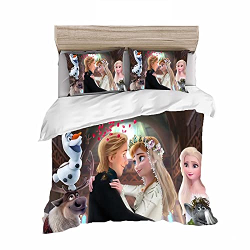 HNSRYLQX Frozen Bettwäsche Kinder, ELSA Bettwäsche 135x200, Bettwäsche 135x200, 100% Baumwolle, Kinderbett Mädchen, Anna Und ELSA Bettwäsche (3,135x 200 cm) von HNSRYLQX