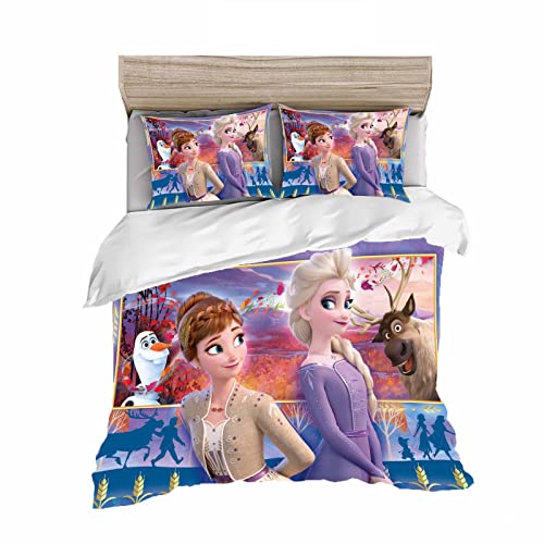 HNSRYLQX Frozen Bettwäsche Kinder, ELSA Bettwäsche 135x200, Bettwäsche 135x200, 100% Baumwolle, Kinderbett Mädchen, Anna Und ELSA Bettwäsche (4,135x 200 cm) von HNSRYLQX