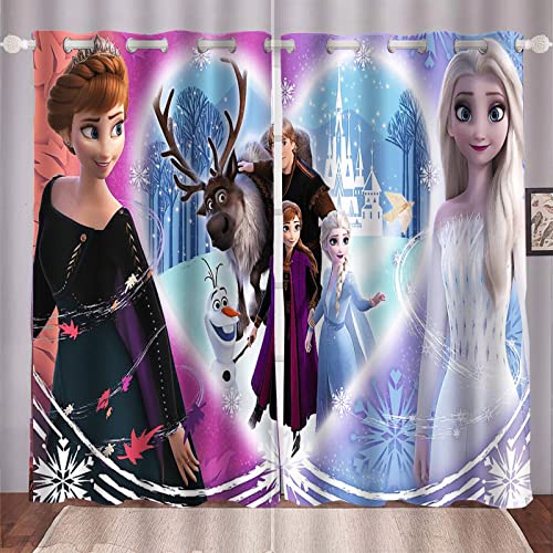 HNSRYLQX Frozen ELSA Verdunkelungsvorhang Wasserdichter Stoff Gardinen Für Kinderzimmer, 3D-Digitaldruck 100% Polyester, Anime Frozen Aisha and Anna Vorhänge (1,183 x 160 cm(2X91X160cm)) von HNSRYLQX