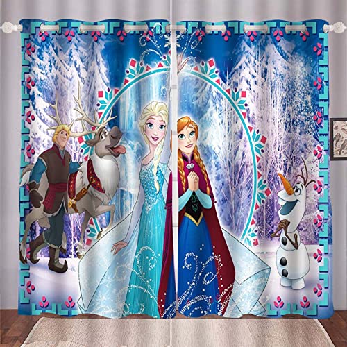 HNSRYLQX Frozen ELSA Verdunkelungsvorhang Wasserdichter Stoff Gardinen Für Kinderzimmer, 3D-Digitaldruck 100% Polyester, Anime Frozen Aisha and Anna Vorhänge (12,183 x 160 cm) von HNSRYLQX