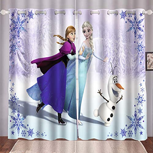 HNSRYLQX Frozen ELSA Verdunkelungsvorhang Wasserdichter Stoff Gardinen Für Kinderzimmer, 3D-Digitaldruck 100% Polyester, Anime Frozen Aisha and Anna Vorhänge (2,100 x 140 cm) von HNSRYLQX