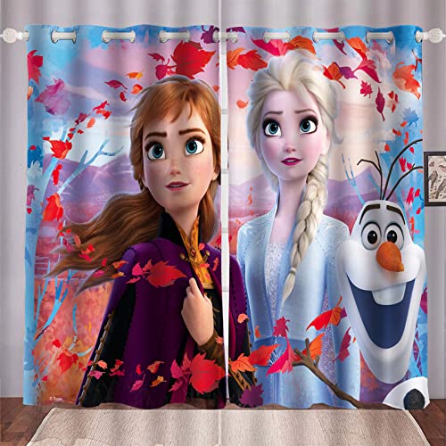 HNSRYLQX Frozen ELSA Verdunkelungsvorhang Wasserdichter Stoff Gardinen Für Kinderzimmer, 3D-Digitaldruck 100% Polyester, Anime Frozen Aisha and Anna Vorhänge (6,150 x 166cm(2X75X166cm)) von HNSRYLQX
