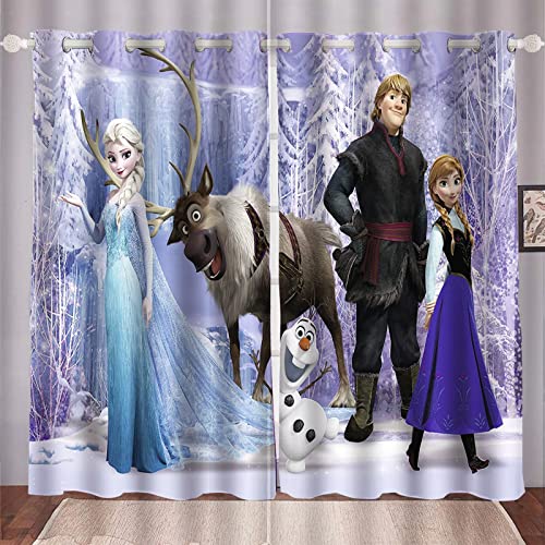 HNSRYLQX Frozen ELSA Verdunkelungsvorhang Wasserdichter Stoff Gardinen Für Kinderzimmer, 3D-Digitaldruck 100% Polyester, Für Kinderzimmer (9,183 x 160 cm) von HNSRYLQX