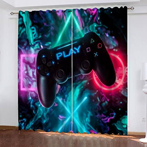 HNSRYLQX Game Fenstervorhang Schlafzimmer 100x140cm Gamer Spiel Zimmer Blickdicht Vorhnge Dekor Jungen Jugendliche Kinder Gaming Vorhang (6,100 x 140 cm) von HNSRYLQX