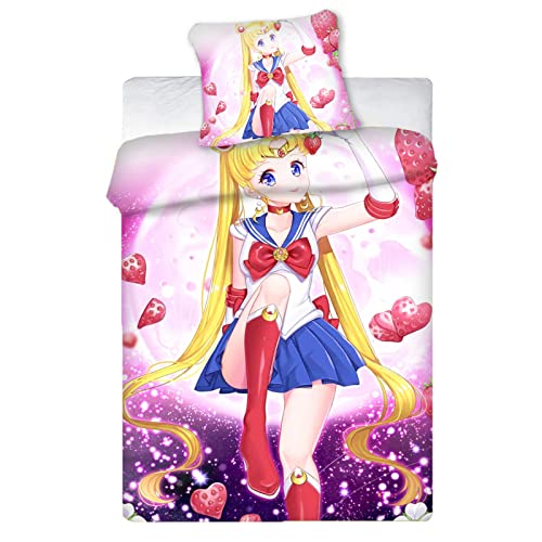 HNSRYLQX Sailor Moon Anime Bettwäsche 135x200, Baumwolle 100% Mikrofaser Mit Kissen - Geeignet Für Jugendliche Mädchen, Sailor Moon Staffel 1 (12,135x200cm) von HNSRYLQX