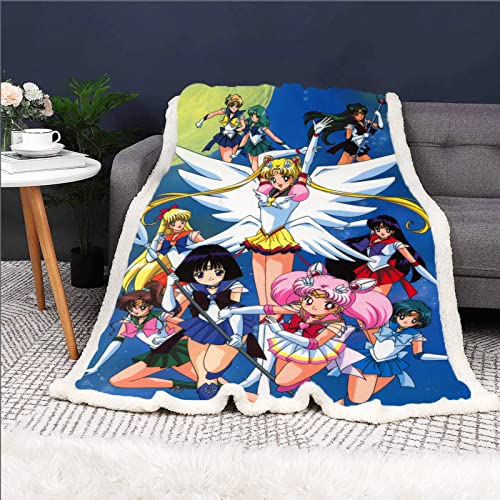 HNSRYLQX Sailor Moon Kuscheldecke 150x200 Anime Cute Moon Decke Kinder Sanft Flanelldecke Weich Fleecedecke Sofadecken Mikrofaser 3D-Druck (1,100 x 140 cm) von HNSRYLQX