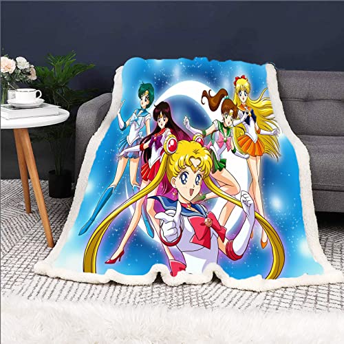 HNSRYLQX Sailor Moon Kuscheldecke 150x200 Anime Cute Moon Decke Kinder Sanft Flanelldecke Weich Fleecedecke Sofadecken Mikrofaser 3D-Druck (11,100 x 140 cm) von HNSRYLQX