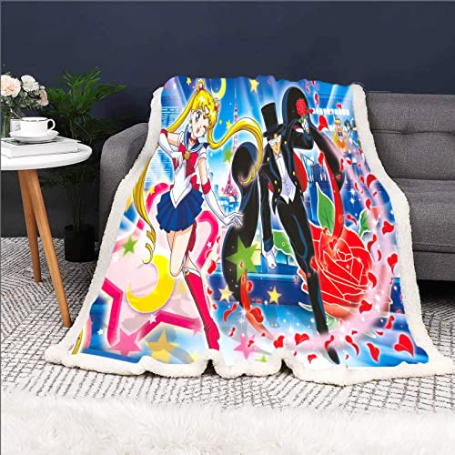 HNSRYLQX Sailor Moon Kuscheldecke 150x200 Anime Cute Moon Decke Kinder Sanft Flanelldecke Weich Fleecedecke Sofadecken Mikrofaser 3D-Druck (7,130 x150 cm) von HNSRYLQX