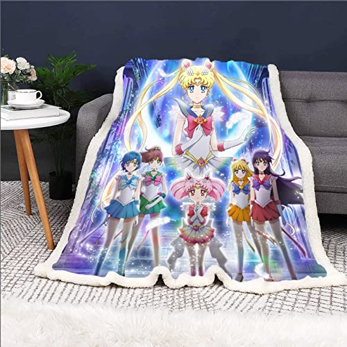 HNSRYLQX Sailor Moon Kuscheldecke 150x200 Anime Cute Moon Decke Kinder Sanft Flanelldecke Weich Fleecedecke Sofadecken Mikrofaser 3D-Druck (8,100 x 140 cm) von HNSRYLQX