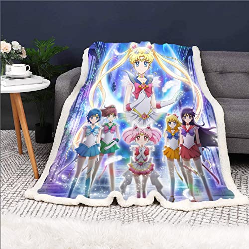 HNSRYLQX Sailor Moon Kuscheldecke 150x200 Anime Cute Moon Decke Kinder Sanft Flanelldecke Weich Fleecedecke Sofadecken Mikrofaser 3D-Druck (8,75 x 100 cm) von HNSRYLQX