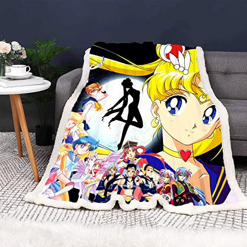 HNSRYLQX Sailor Moon Kuscheldecke 150x200 Anime Cute Moon Decke Kinder Sanft Flanelldecke Weich Fleecedecke Sofadecken Mikrofaser Tagesdecke (3,150 x 200 cm) von HNSRYLQX