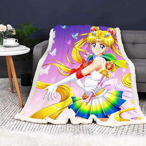 HNSRYLQX Sailor Moon Kuscheldecke 150x200 Anime Cute Moon Decke Kinder Sanft Flanelldecke Weich Fleecedecke Sofadecken Mikrofaser Tagesdecke (5,150 x 200 cm) von HNSRYLQX