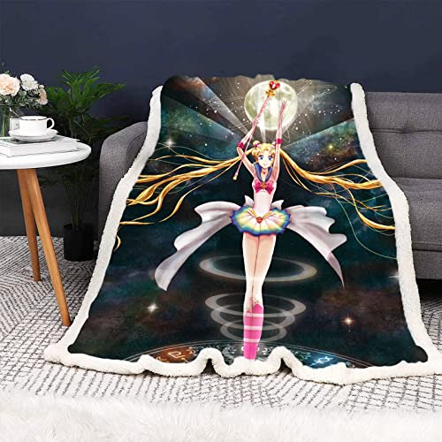 HNSRYLQX Sailor Moon Kuscheldecke 150x200 Anime Cute Moon Decke Kinder Sanft Flanelldecke Weich Fleecedecke Sofadecken Mikrofaser Tagesdecke (8,75 x 100 cm) von HNSRYLQX