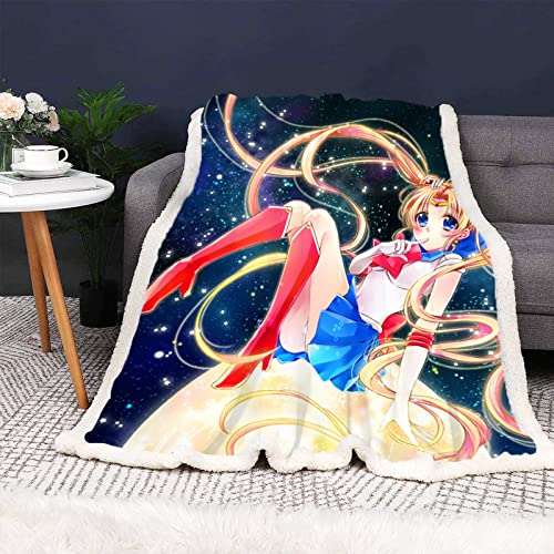 HNSRYLQX Sailor Moon Kuscheldecke 150x200 Anime Cute Moon Decke Kinder Sanft Flanelldecke Weich Fleecedecke Sofadecken Mikrofaser Tagesdecke (9,150 x 200 cm) von HNSRYLQX