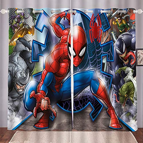 HNSRYLQX Spider-Men Gardinen Verdunklungsgardine, Spide Men Vorhang Blickdicht -Set 2er Set, 3D Druck Ösen, Für Schlafzimmer Kinderzimmer Polyester (3,150 x 166cm(2X75X166cm)) von HNSRYLQX