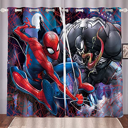 HNSRYLQX Spidermen Anime Verdunkelungsvorhang Wasserdichter Stoff Gardinen Für Kinderzimmer, 3D-Digitaldruck 100% Polyester (5,100 x 140 cm(2X50X140cm)) von HNSRYLQX