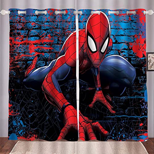 HNSRYLQX Spidermen Anime Verdunkelungsvorhang Wasserdichter Stoff Gardinen Für Kinderzimmer, Ösen Oben Für Gardinen, 3D-Digitaldruck 100% Polyester (11,100 x 140 cm(2X50X140cm)) von HNSRYLQX