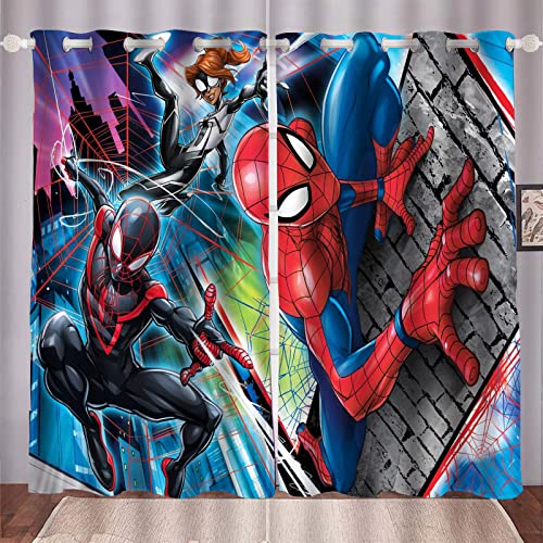 HNSRYLQX Spidermen Anime Verdunkelungsvorhang Wasserdichter Stoff Gardinen Für Kinderzimmer, Ösen Oben Für Gardinen, 3D-Digitaldruck 100% Polyester (9,100 x 140 cm(2X50X140cm)) von HNSRYLQX