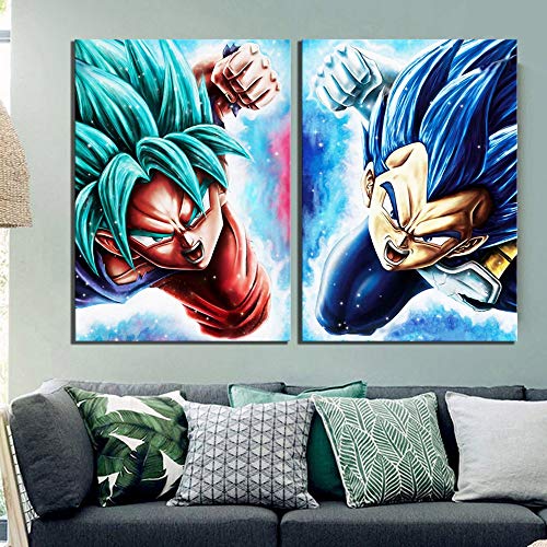 HNTHBZ Leinwand-Malerei Wand-Deko Leinwandbilder Ölgemälde 2 Stück Vegeta Goku Anime Dragon Ball Super Cartoon Modular Poster Moderne HD Printed Home Deco Leinwand Gemälde von HNTHBZ