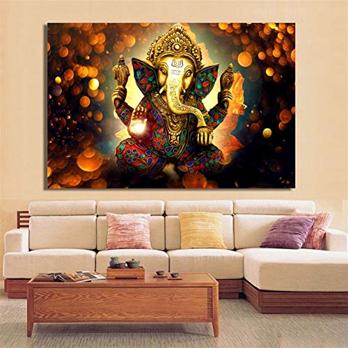 HNTHBZ Moderne Leinwand-Malerei Moderne Hinduismus Poster und Drucke Wall Art Ölgemälde Indische Götter Ganesha Dekorative Bilder for Wohnzimmer Wohnkultur Gemälde (Size (Inch) : 60x90CM) von HNTHBZ