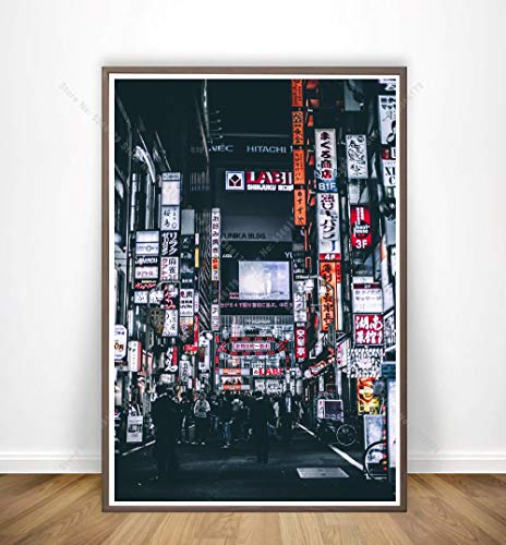 HNTHBZ Poster Japan Tokyo City Night Stadtbeleuchtung Landschaftsmalerei Wand-Kunst-Garten Bild Living Home-Raum-Dekor (Color : Light Grey, Size (Inch) : 42x60 cm No Frame) von HNTHBZ